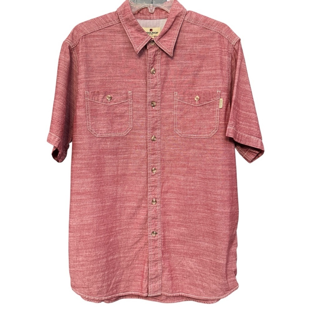 Woolrich Men’s Large Red Short Sleeve Button Down Cotton Shirt